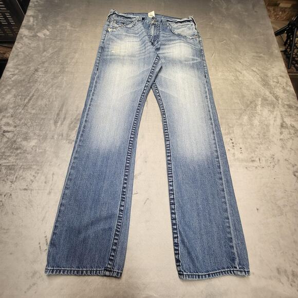 True Religion Jeans Mens 31x32 Blue Straight Leg Distressed Denim Classic Style - Picture 1 of 11